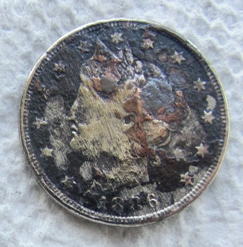 1886 Liberty V Nickel Early Rare Key Date VF Detail Heavy Corrosion Cover