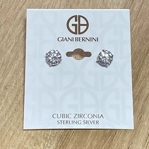 Giani Bernini Cubic Zirconia Stud Earrings Sterling Silver - Picture 1 of 3