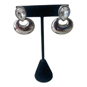 Swarovski Chunky Door Knocker Rhodium Plate Silver Tone Teardrop earrings Runway - Picture 1 of 13