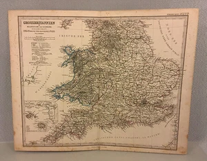 Hormiga Gran Bretaña Stielers siglo XIX cobre mapa grabado (en alemán) 1869 - Imagen 1 de 12