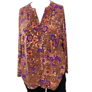Inc Blouse Woman 3X Pop Over Floral Knit Stretch Long Sleeve Colorful Boho Work - Picture 1 of 12