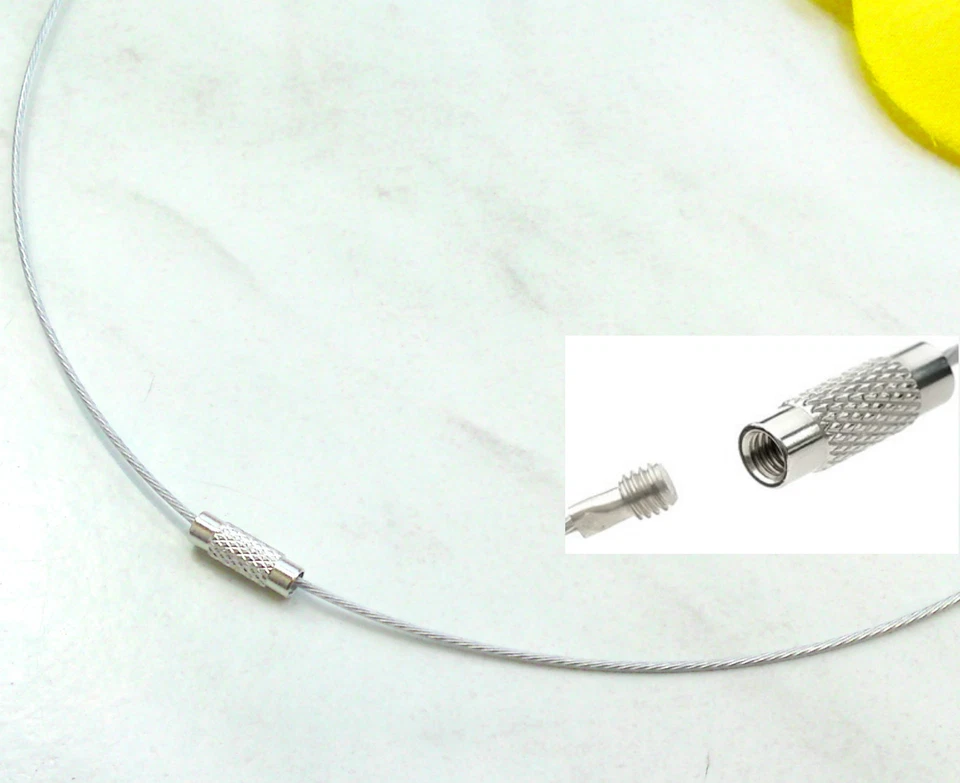 Halsreif Collier Edelstahl Seil 45 cm Messing Schraubverschluß Halskette silber - Bild 1 von 1