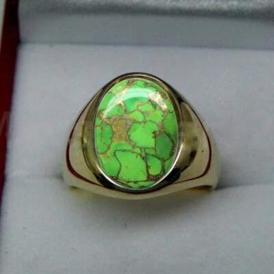 Anillo de plata esterlina 925 maciza natural verde cobre turquesa cabina piedras preciosas para hombre Foto 1 de 4