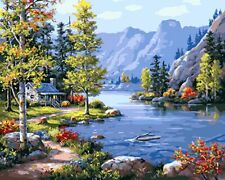 River Mountain Sky Landscape Paint By Numbers Kit DIY Number Canvas Painting Oil