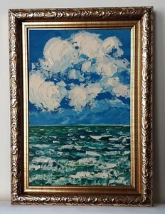 Cloud Over Sea Cloudy Sky Seascape art 4x6 Impasto oil painting original framed - Picture 1 of 15