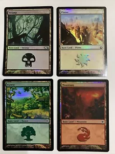 4x Foil Land X4 - M12 Rise of the Eldrazi MAGIC Mtg Plains Swamp Forest Mountain - Picture 1 of 8