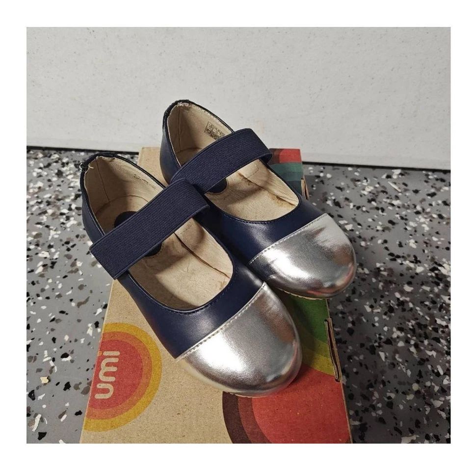 UMI Elaina Flats Mary Jane Blue Silver Toe Elastic Strap Ballet EU 27 US 11.5 - Image 1 of 4