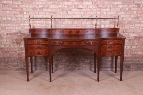Baker Furniture Federal Flame Mahogany Bow Front Sideboard Credenza, Refinished Cover