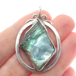 TEPPICH 925 Sterling Silver Vintage Israel Roman Glass Modernist Pendant - Picture 1 of 6