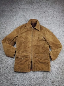Vintage 70s Corduroy Jacket Small Mens Brown Sherpa Lined Pockets Full Zip - Picture 1 of 14