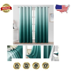 Gradient Room Darkening Curtains 52x96, Thermal Insulated Grommet Drapes in Teal - Picture 1 of 11
