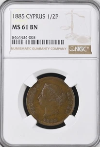 Cyprus 1/2 Piastre 1885. NGC MS61 - Picture 1 of 2