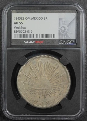 1843 ZS OM Zacatecas Mint Mexico Silver Eight Reales 8R NGC AU 55 - Image 1 of 4