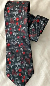 Bruno Piattelli Seidenkrawatte schwarz grau rot Blumen Seide 58" x 3,25" TOP - Bild 1 von 2