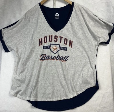 Camiseta Majestic de los Astros de Houston 2XL para mujer con cuello en V camiseta de béisbol MLB ajuste relajado Foto 1 de 4