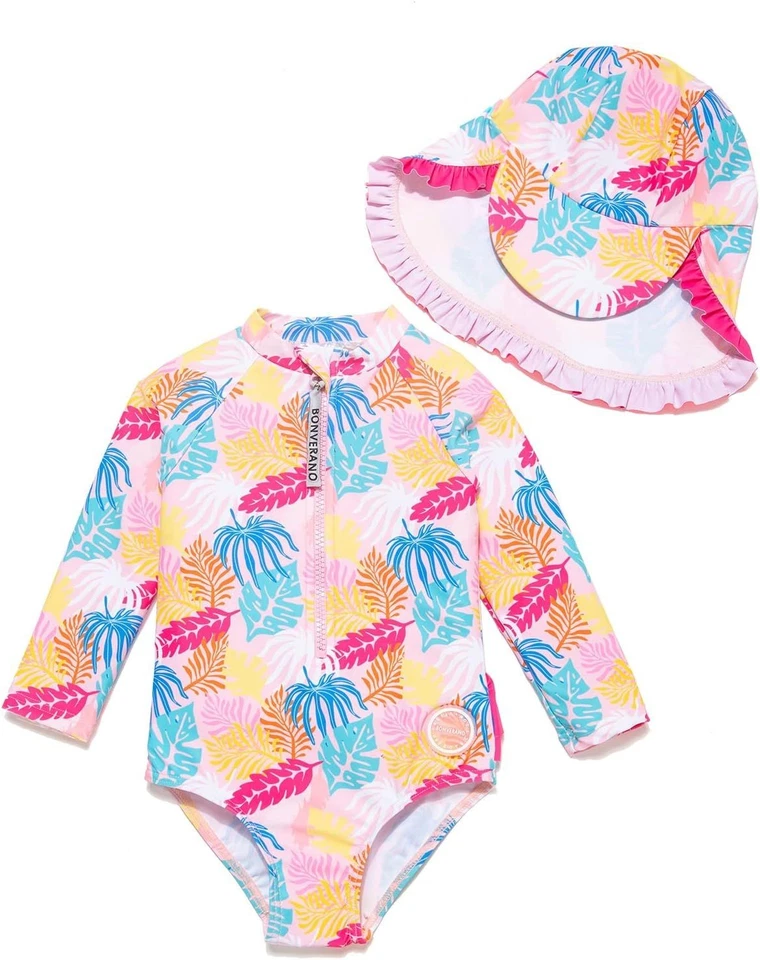 Maillot de Bain Une pièce pour bébé Fille UPF 50+ UV Rashguard avec Fermeture éc - Photo 1/4