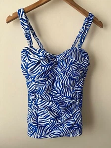 Figleaves Tankini Top Size 32D New Blue Cape Cod Underwired Twist Bandeau Tank - Picture 1 of 5