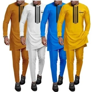 Set abbigliamento uomo nuovo 2024 africano Dashiki manica lunga 2 pezzi tradizionale Africa - Foto 1 di 48