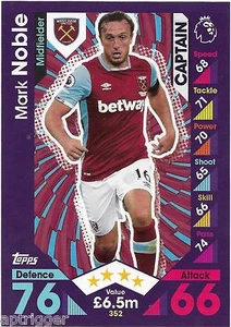 2016 / 2017 EPL Match Attax Base Card (352) Mark NOBLE West Ham United - Picture 1 of 1