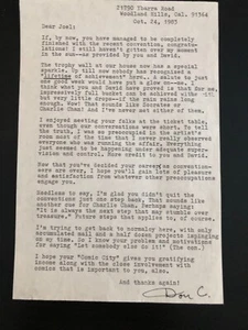 Escritor/animador de cómics DON ARR CHRISTENSEN correspondencia firmada 24/10/83 - Imagen 1 de 1