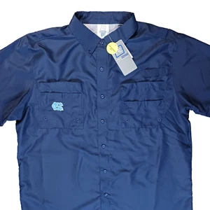 North Carolina Tar Heels Mens Button Down Fishing Shirt Blue Sun Protection Sz L - Picture 1 of 7