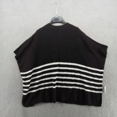 J Crew Poncho Sweater Womens One Size Black White Stripe Knit - Image 1 of 4