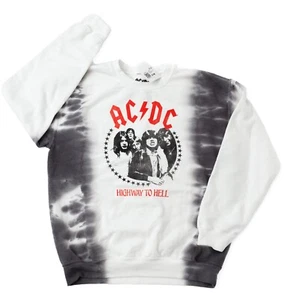AC/DC Women's Rock Sweatshirt Tie Dye White Baggy Fit Small Medium Highway Hell - Picture 1 of 7