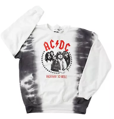 Sudadera Rock para mujer AC/DC tie dye blanca calce holgado pequeña mediana Highway Hell Foto 1 de 4