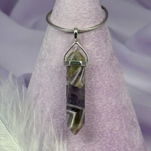 925 Silver Chevron Amethyst crystal double terminated point pendant 4.2g SN52995 - Picture 1 of 4