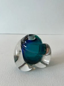Hand-Blown Art Glass Sculpture – Emerald & Cobalt Paperweight 3” Modern Decor - Picture 1 of 5