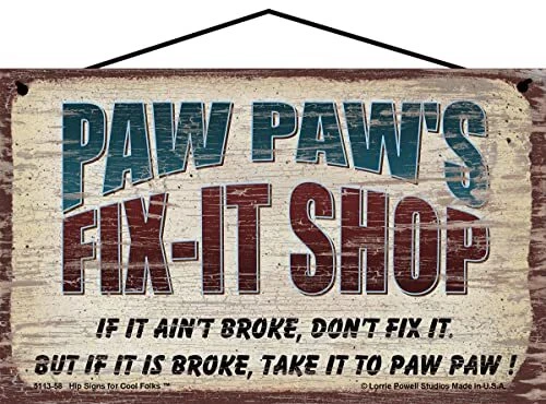Paw Paw's Fix-It Shop Sign Grandfather Grandpa Dad Father's Day Gift Vtg Style - Image 1 of 1