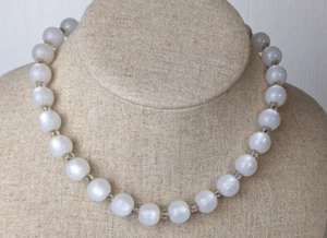 vintage beaded necklace beads white & clear adjustable choker 14" Length - Picture 1 of 5