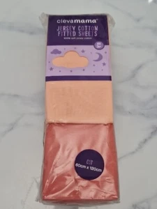 Clevamama 2 Pack Jersey Cotton Fitted Sheets For Cot 60x120cm Peach Vintage Rose - Picture 1 of 13