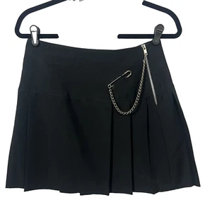 Vintage Pleated Mini Skirt 90s Size 9 Safety Pin Chain Gothic Skater Punk - Picture 1 of 6