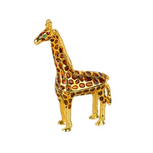 Giraffe Trinket Box Hinged Rhinestone Jeweled Organizer Colorful Enamel Ring Box - Foto 1 di 6