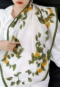 Roizsx Mode Kopftuch Quadrat Satin für Haare Strand Print Blume Beige/Grün  - Bild 1 von 7