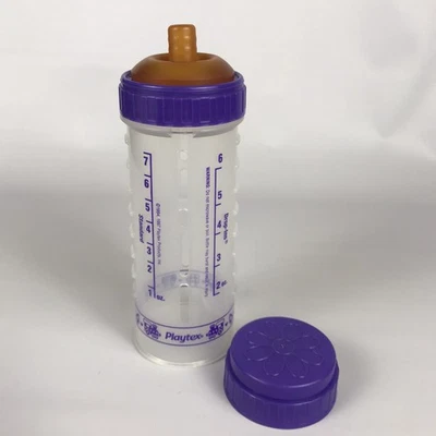 Vintage Playtex Drop-Ins 8 oz Baby Bottle Nurser PURPLE + Flat Top Latex Nipple - Image 1 of 4
