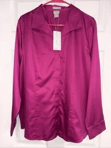 NEW Chico's Size 3 Dark Plum No Iron Button Front Shirt Blouse - Picture 1 of 3