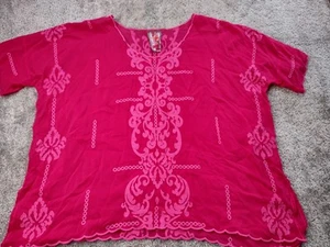 Johnny Was Embroidered Floral Fuchsia Pink Tunic Size Large Short Sleeves - Picture 1 of 11