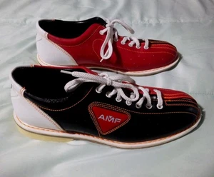 Qubica AMF Bowling Shoes Womens 11.5 Men 10 Black Red White Chrome Slide Leather - Picture 1 of 8