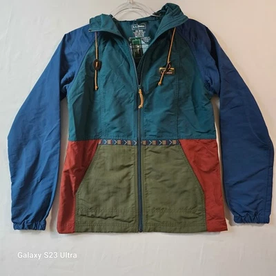 LL Bean женщин Colorblock с капюшоном Aztec куртка XS легкий нейлона синий зеленый - Изображение 1 из 4