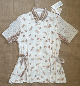 Camicia Lameera panna marrone farfalla bottoni XS Goblin Cottage Core Boho LEGGI - Foto 1 di 9