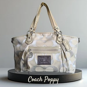 Coach Poppy Cream and Silver Lurex Rocker Tote Bag - Picture 1 of 15