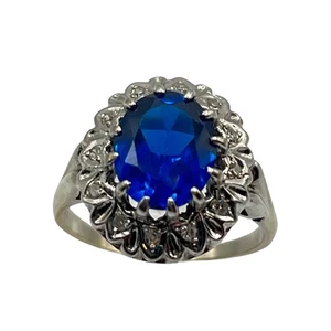 Princess Diana Style 14K White Gold 2.75ct Lab Spinel Natural Diamond Halo Ring - Picture 1 of 11