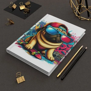 Skateboard Pug Hardcover Journal, Notebook for Dog Lovers, Gift for Skaters, - Picture 1 of 7