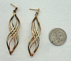 9k 9ct Tri Gold Yellow Rose White Gold Hallmarked Drop Earrings Stamped 375 - Picture 1 of 20