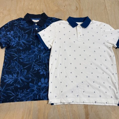 批量 2 件 Aeropostale 男式 Polo 衫 帆船 花卉 海军蓝/白色 M 码 — 第 1/4 张图片