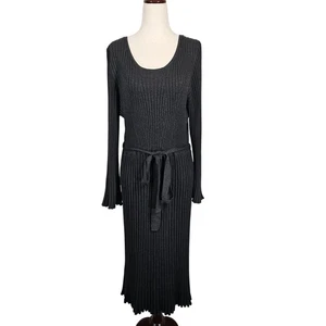 Lane Bryant Sweater Dress Womens 18/20 Black Ribbed Knit Belted Long Sleeve Midi - Picture 1 of 11