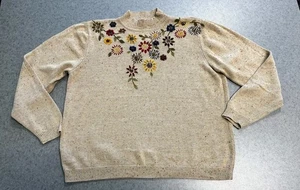Suéter De Colección Alfred Dunner Beige Floral Bordado Moteado Tejido Cuello Simulado—XL - Imagen 1 de 5