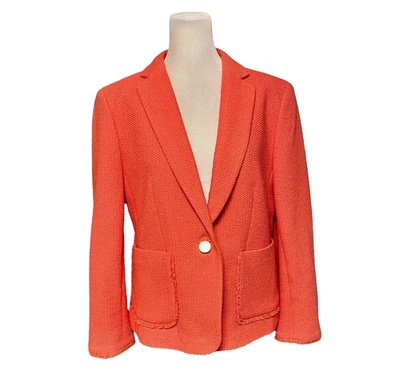Blazer Ann Taylor Coral Texturizado Borde Flecos Un Botón Talla 8 Foto 1 de 4